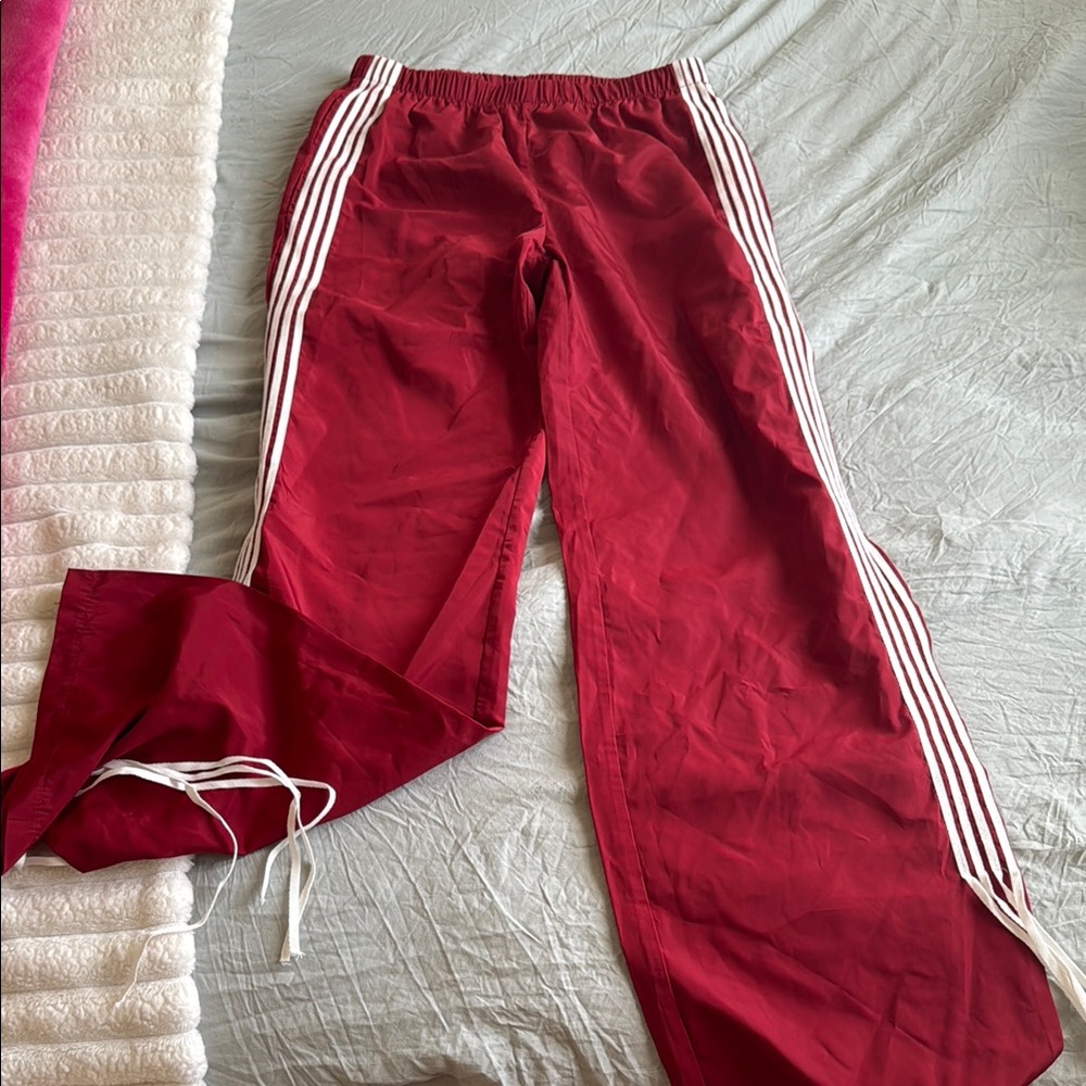 Edikted Red and White Track Pants with Classic Stripes